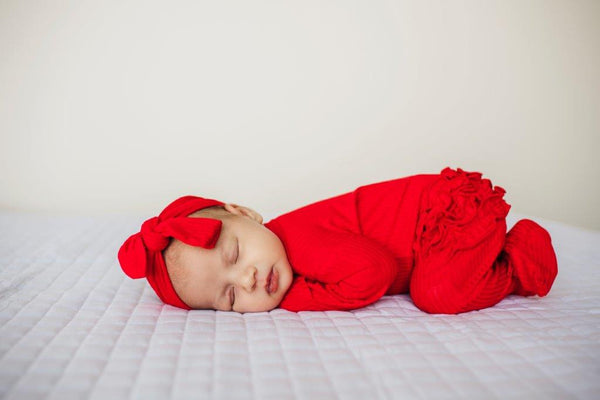 Bow Headband - Ribbed Red