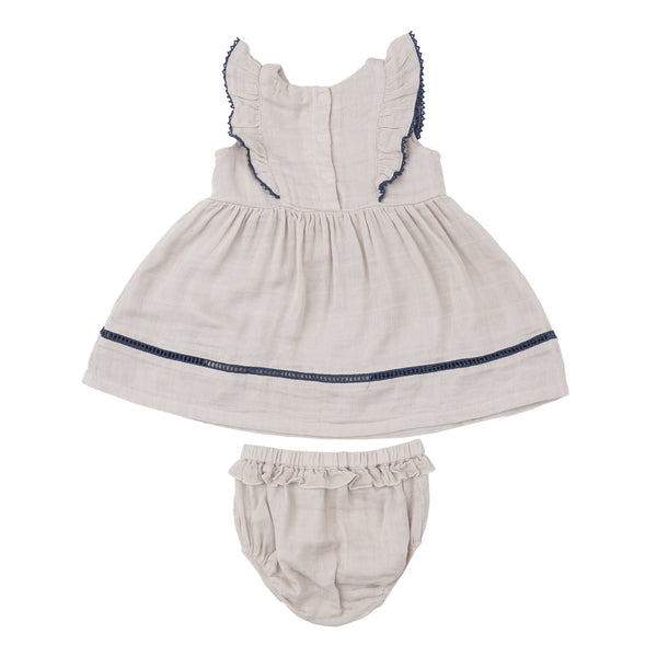 Ruffle Dress With Trim - Oatmeal Solid Muslin