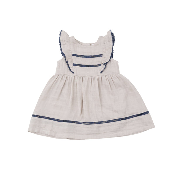 Ruffle Dress With Trim - Oatmeal Solid Muslin