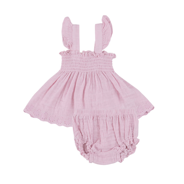 Ruffle Strap Smocked Top And Diaper Cover - Ballet Solid Muslin