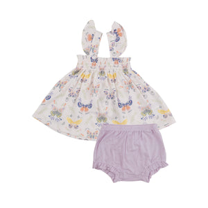 Ruffle Strap Smocked Top And Diaper Cover - Botany Butterflies