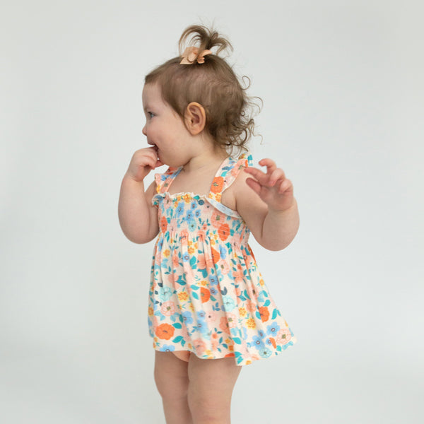 Ruffle Strap Smocked Top And Diaper Cover - Flower Cart