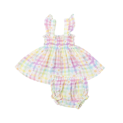 Ruffle Strap Smocked Top And Diaper Cover - Gingham Daisy