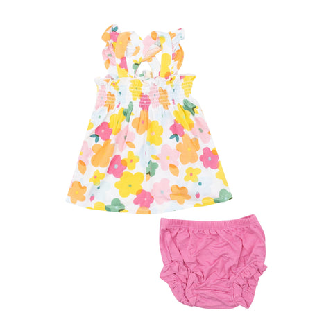 Ruffle Strap Smocked Top And Diaper Cover - Paper Floral