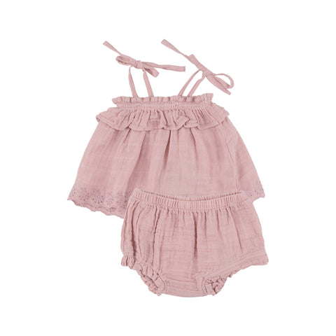 Ruffle Top & Bloomer - Dusty Pink Solid Muslin