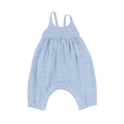 Tie Back Romper - Dusty Blue Solid Muslin