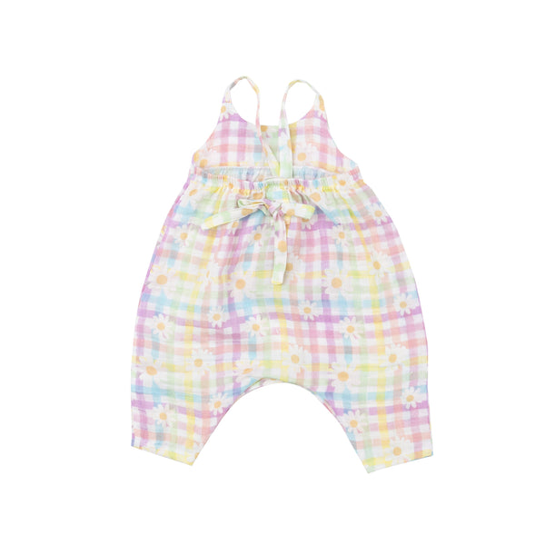 Tie Back Romper - Gingham Daisy