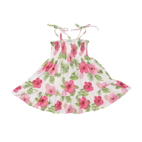 Tie Stap Smocked Sun Dress - Hibiscus