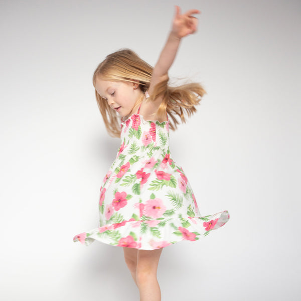 Tie Stap Smocked Sun Dress - Hibiscus