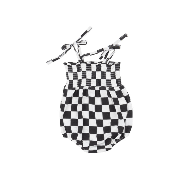 Tie Strap Smocked Bubble - Checkerboard