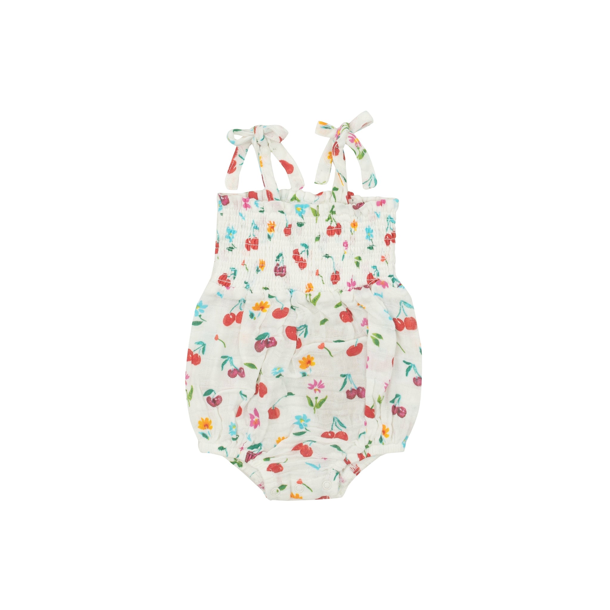 Tie Strap Smocked Bubble - Cherry