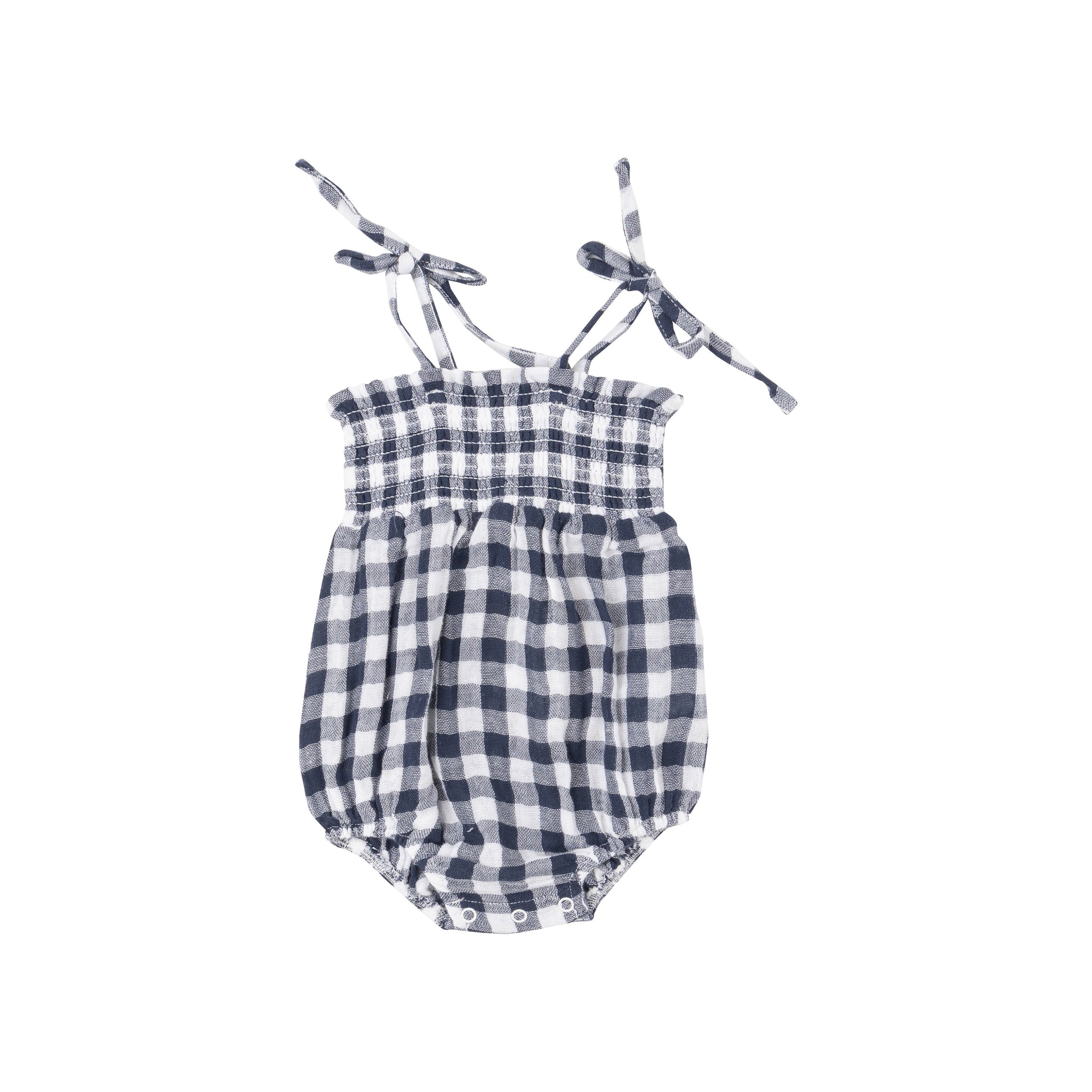 Tie Strap Smocked Bubble - Gingham Navy