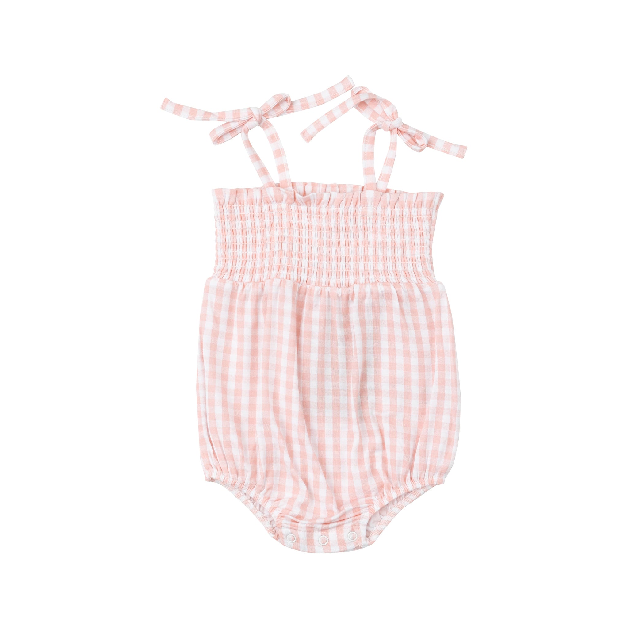 Tie Strap Smocked Bubble - Mini Gingham Pink