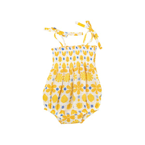 Tie Strap Smocked Bubble - Sunny Lemon Geo