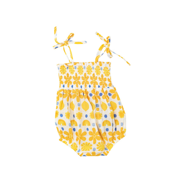 Tie Strap Smocked Bubble - Sunny Lemon Geo