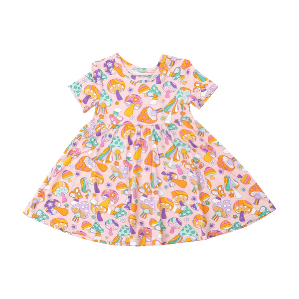 Twirly S/S Dress - Flower Power Mushrooms