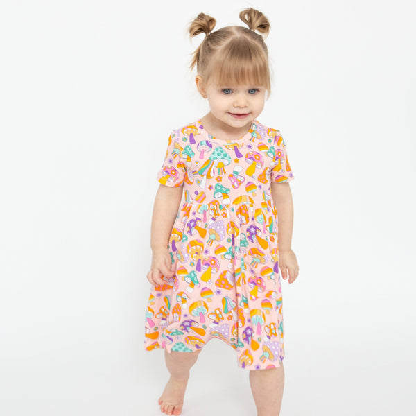 Twirly S/S Dress - Flower Power Mushrooms