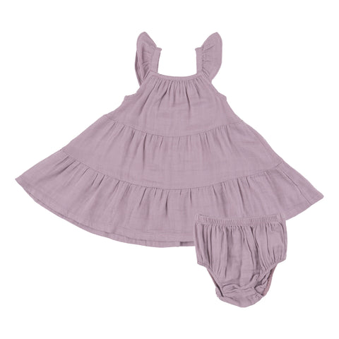 Twirly Sundress & Diaper Cover - Dusty Lavender Solid Muslin