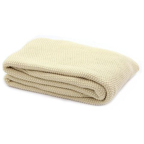 Organic Cotton Knitted Throw Blanket - Ivory