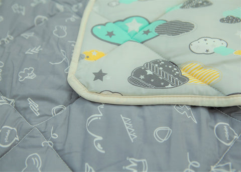 Organic Cotton Play Mat/Quilted Blanket - Dreamy Sky/Love Gray Reversible