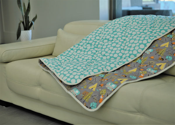 [CLEARANCE, FINAL SALE] Organic Cotton Play Mat/Quilted Blanket - Forest Friends/Mint Pebbles Reversible