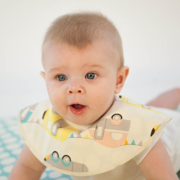 Premium Organic Cotton Bib - Mint Pebbles & Cars